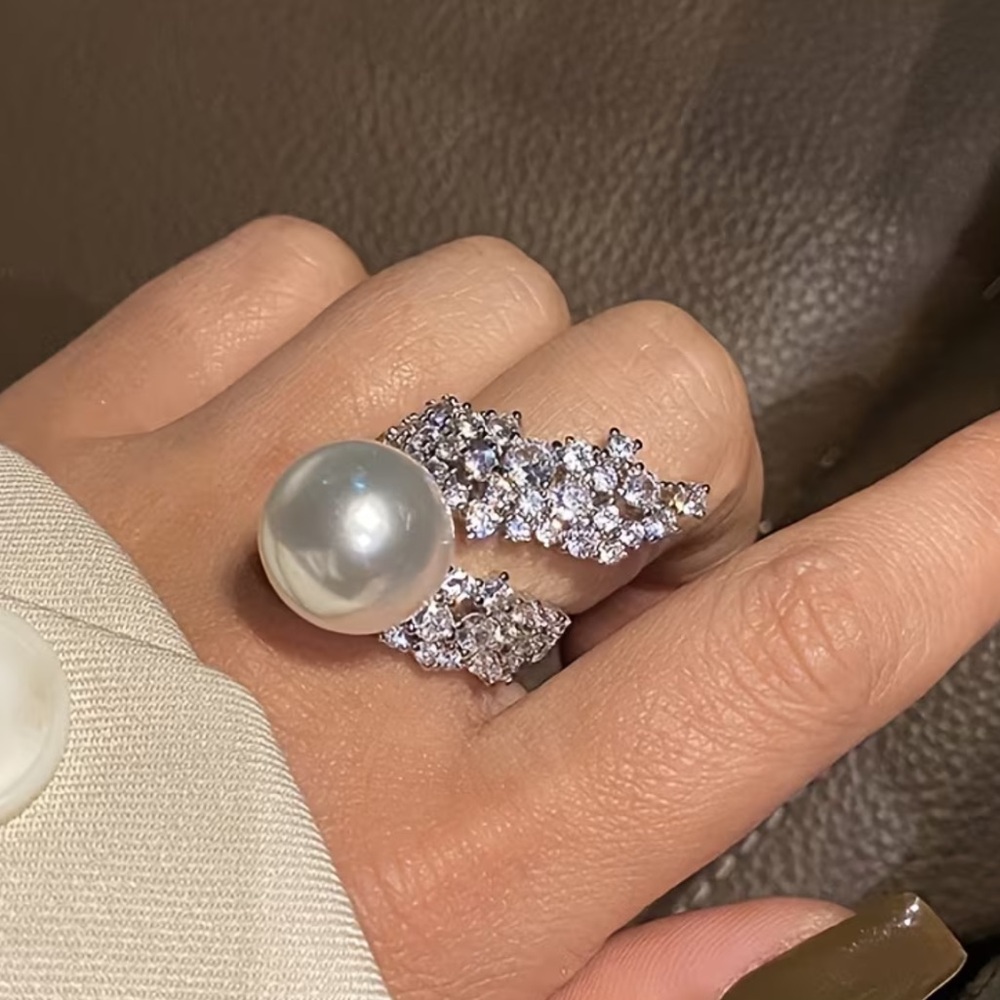 Stylish Pearl and Zirconia Statement Ring